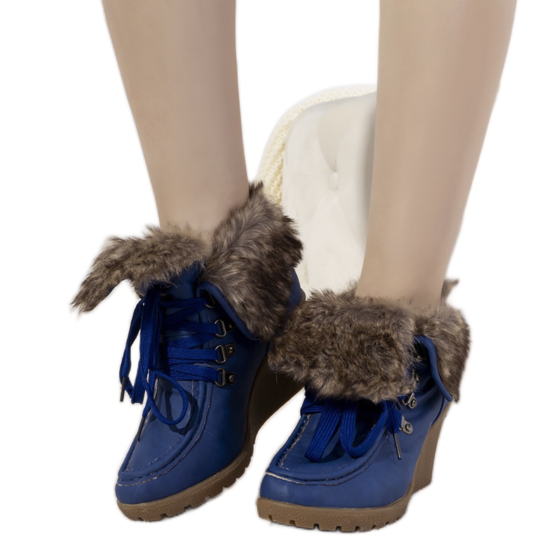 Botas de cuña azul con pelo Callas
