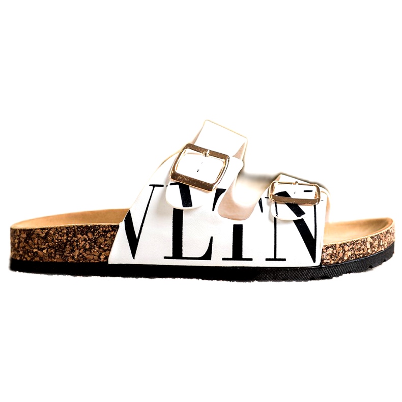 Chanclas cómodas blancas hechas de cuero ecológico. blanco Chanclas cómodas blancas hechas de cuero ecológico. blanco