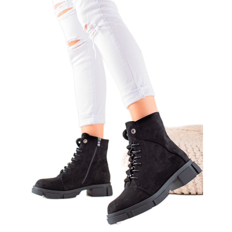 Goodin Botas de ante con cordones negro