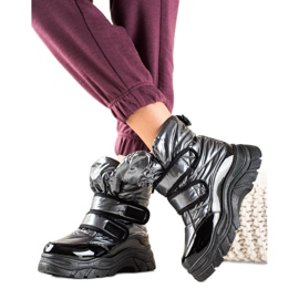 TRENDI Botas de nieve brillantes con velcro negro plata