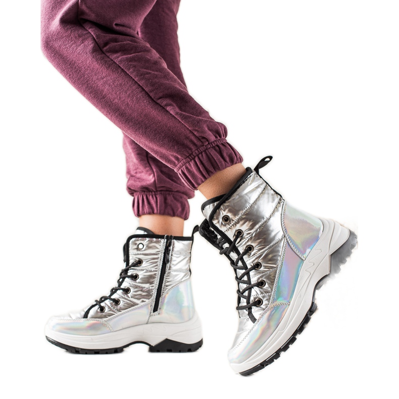 TRENDI Botas de nieve con efecto holo plata