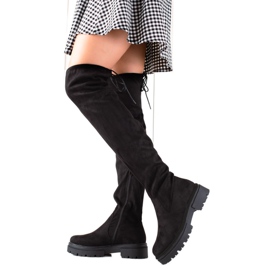Laura Mode Botas de muslo negras en la plataforma negro
