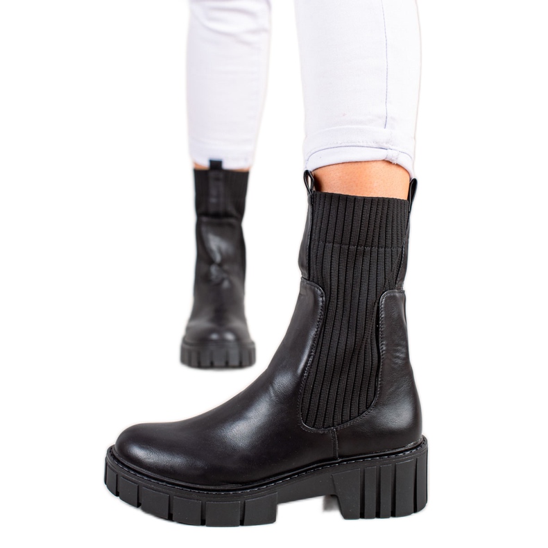 Laura Mode Botines Chelsea sin cordones en la plataforma negro Laura Mode Botines Chelsea sin cordones en la plataforma negro