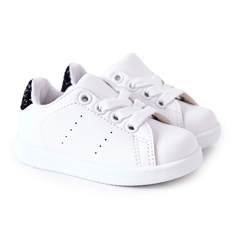 Zapatillas infantiles blancas y negras brillantes blanco
