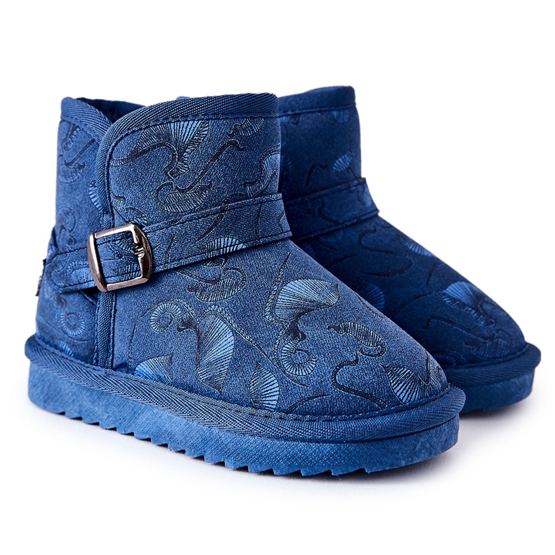 Botas de nieve para niños con piel Azul Marino Kawai