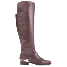 Marco Shoes Botas de montar de piel con placa de oro marrón