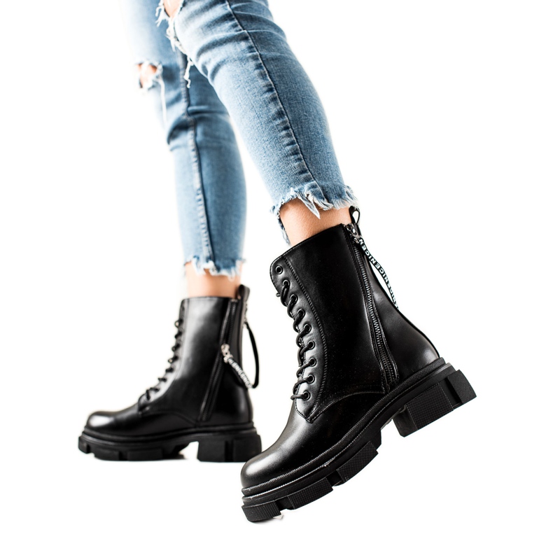 Bona Botas negras con cremallera decorativa negro