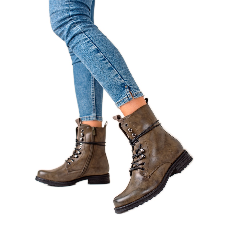 Super Mode Botas clásicas con cordones marrón verde