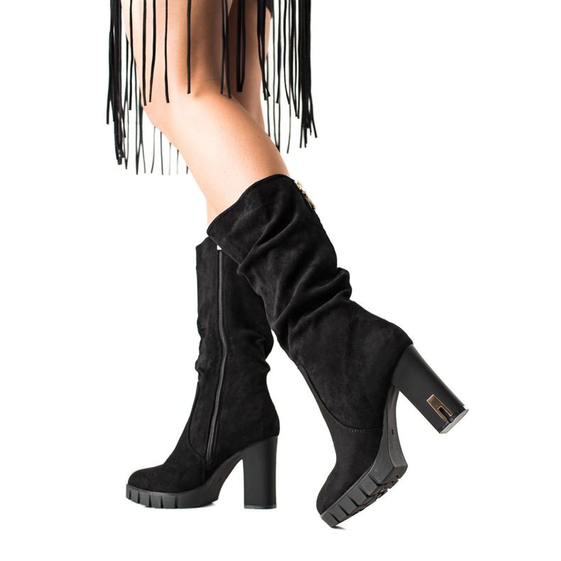 TRENDI Botas de ante con tacón mate negro TRENDI Botas de ante con tacón mate negro