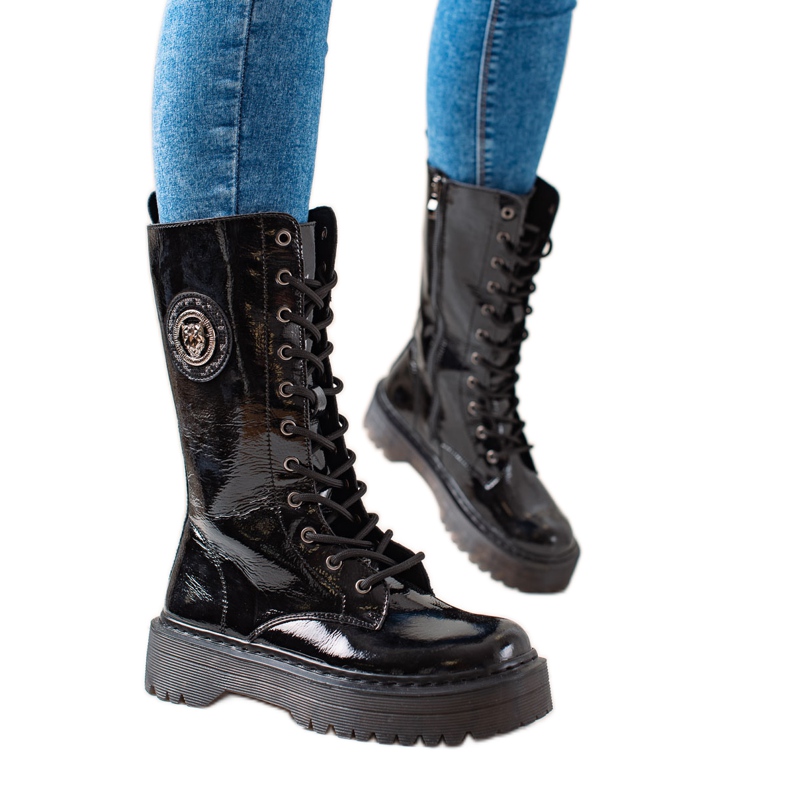 Filippo Botas de cuero en la plataforma negro