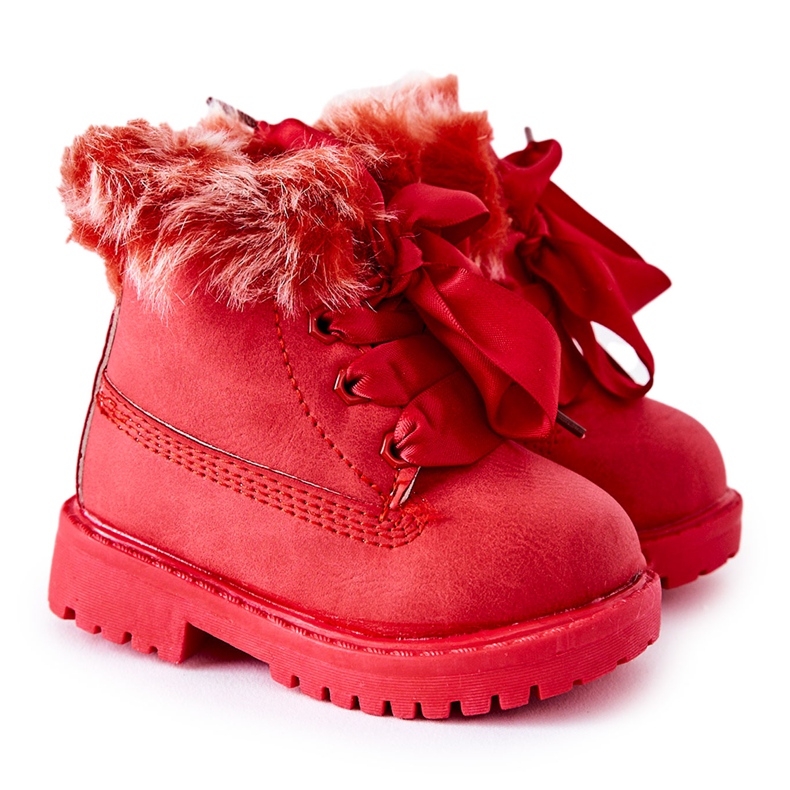 FR1 Botas Infantiles Trappers Aisladas con Piel Roja Tesoro rojo