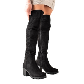 Queentina Botas de ante de tacón alto negro