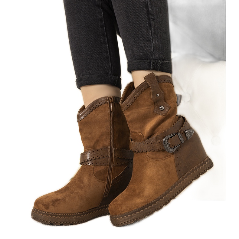 Botas de mujer camel con cuña cálida Sherry marrón Botas de mujer camel con cuña cálida Sherry marrón