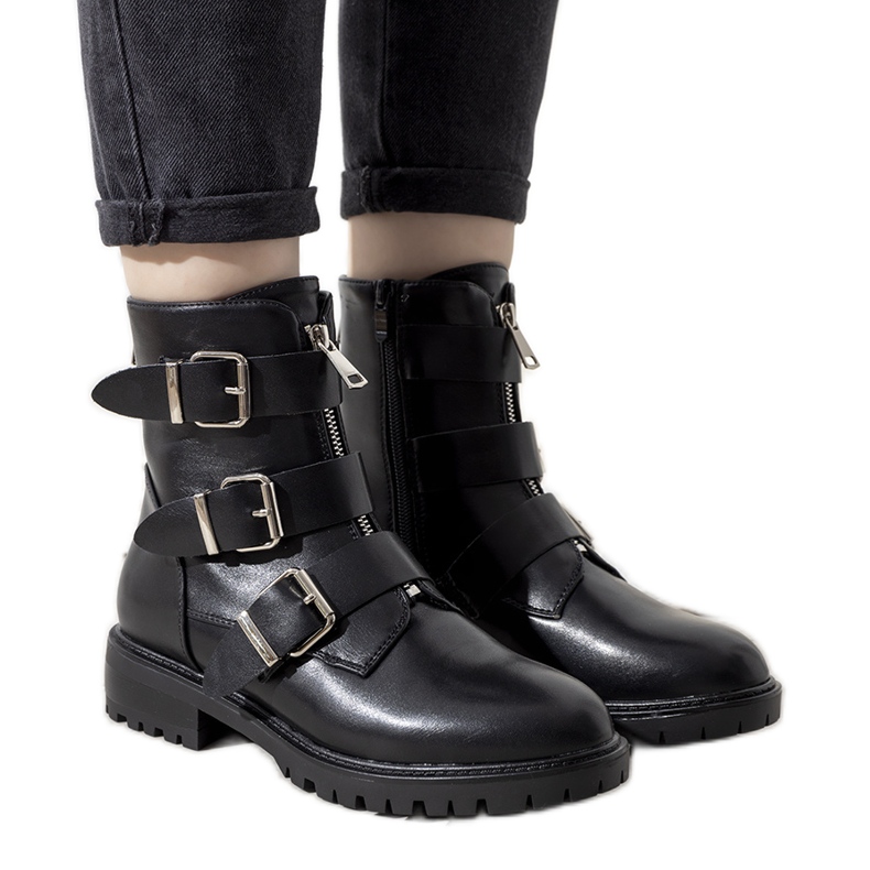 Botas negras acolchadas con cremallera decorativa negro
