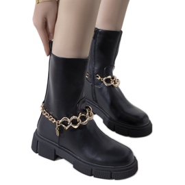 Botas negras aisladas con cadena Marsha dorada negro