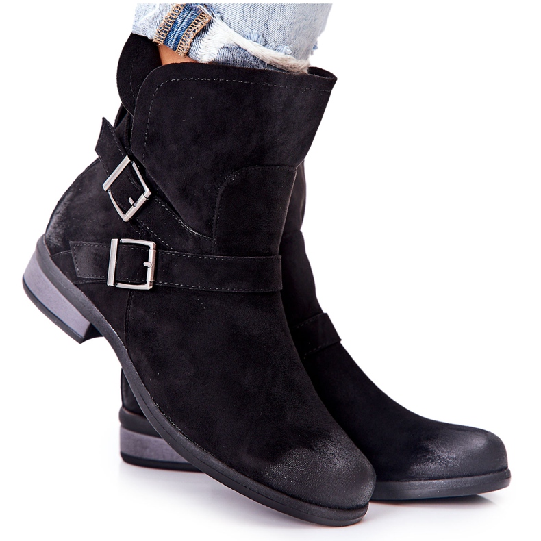 POTOCKI Botas Renisse de ante negro con hebillas