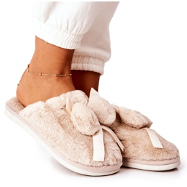 Pantuflas De Piel Con Pompones Pamppies Beige