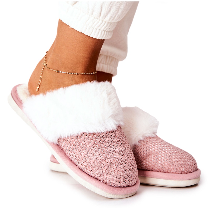 Pantuflas Calientes Con Piel Flamarina Rosa beige rosado