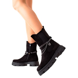 Bestelle Botas de gamuza de moda con cadena. negro