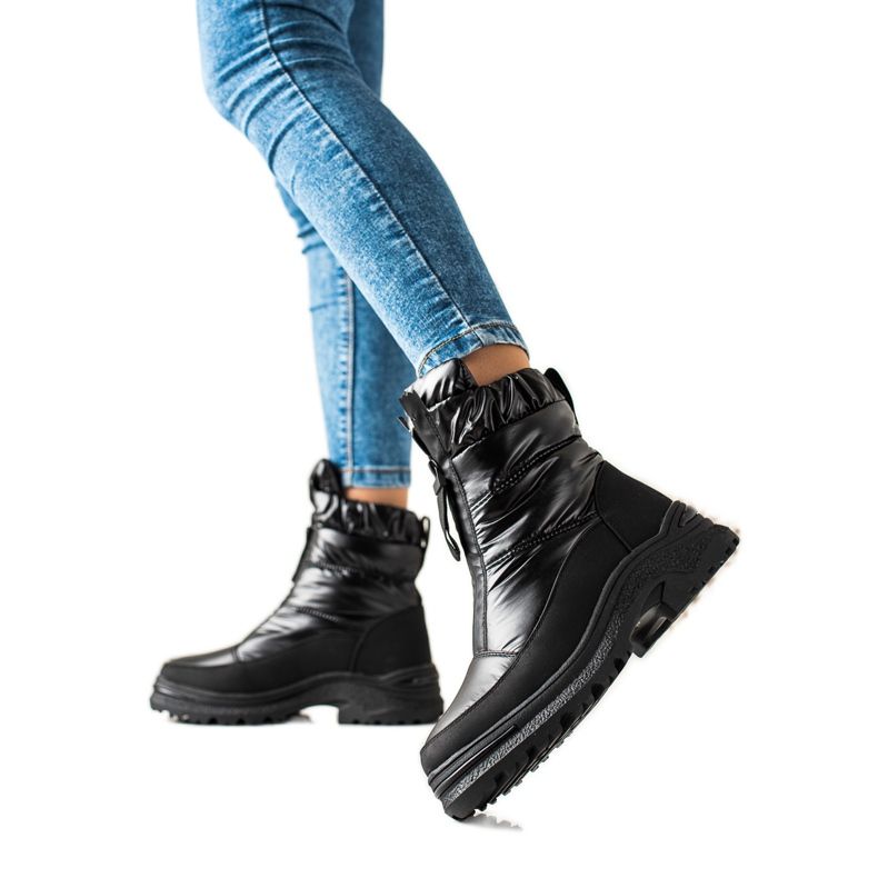 Weide Botas de nieve negras en el control deslizante negro Weide Botas de nieve negras en el control deslizante negro