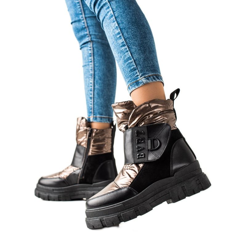 TRENDI Botas de nieve cálidas con velcro negro dorado TRENDI Botas de nieve cálidas con velcro negro dorado