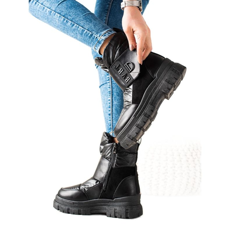 TRENDI Botas de nieve cálidas con velcro negro TRENDI Botas de nieve cálidas con velcro negro