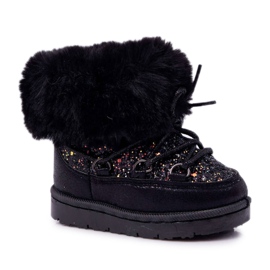 FRROCK Botas de nieve cálidas para niños con piel de zorro de cristal negro