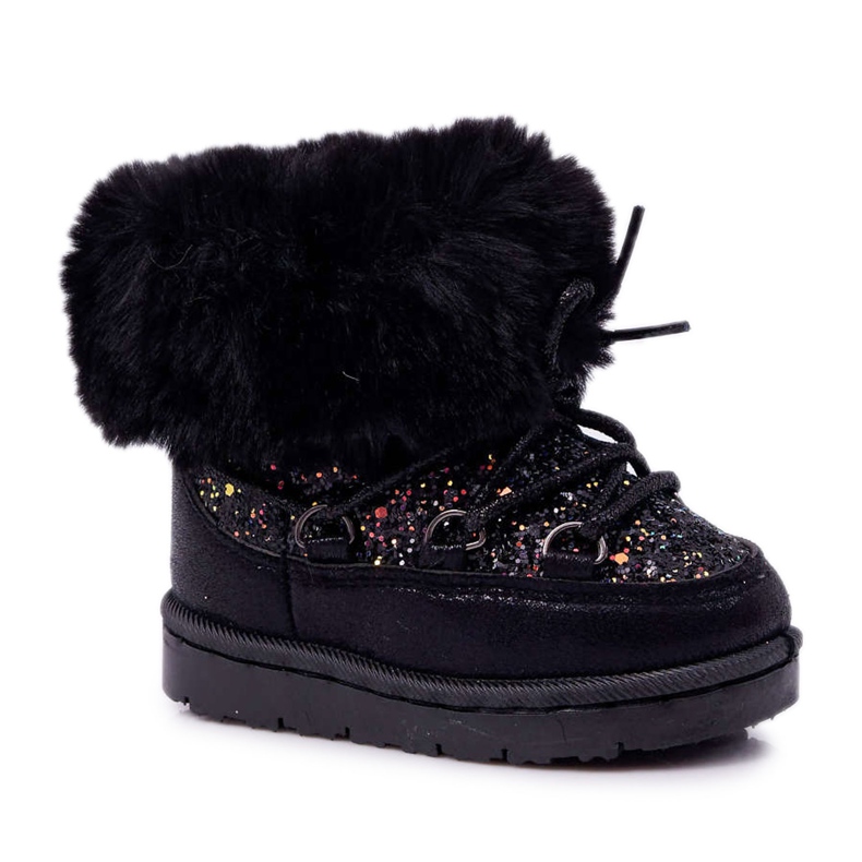 FRROCK Botas de nieve cálidas para niños con piel de zorro de cristal negro