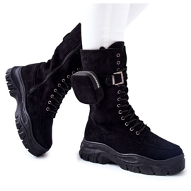 Botas de ante en la plataforma con riñonera Issanti negra negro
