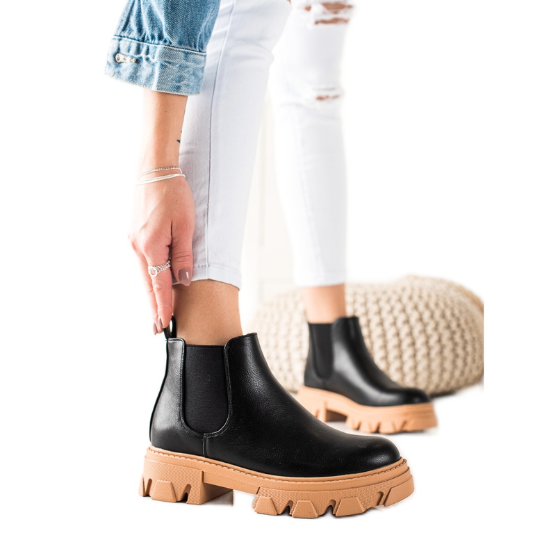 Seastar Botas Chelsea cálidas con cuero ecológico negro