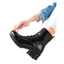 TRENDI Botas de tacón plano negro