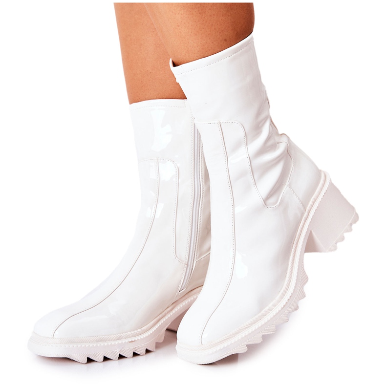 PM1 Botas Altas Lacadas Con Tacón Blanco Merelien PM1 Botas Altas Lacadas Con Tacón Blanco Merelien