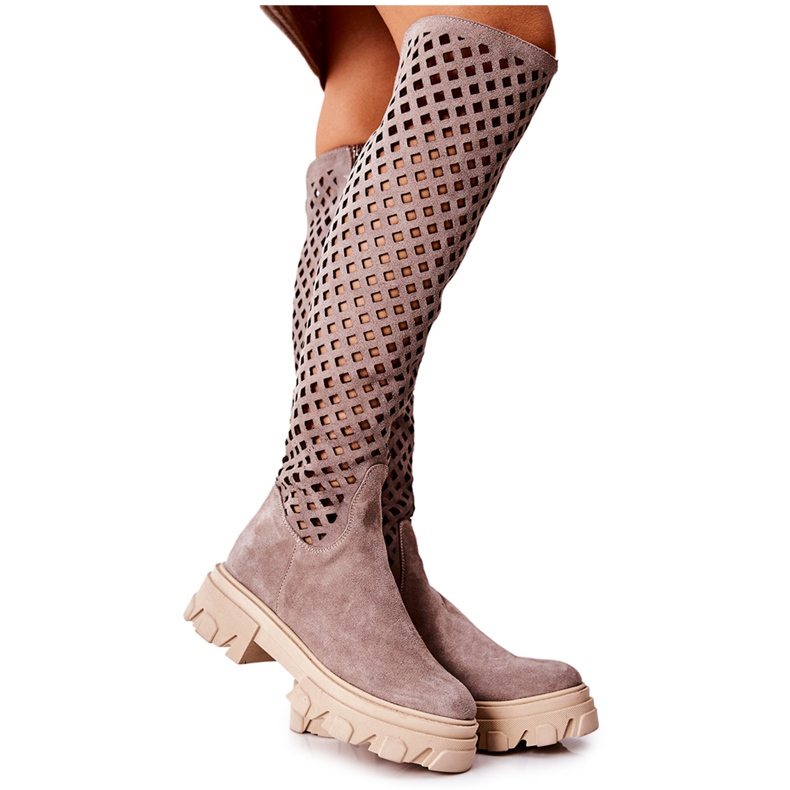 PA2 Botas de ante calado marrón claro Kallede beige