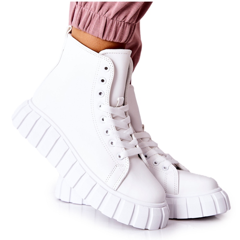 Zapatillas altas de cuero en la plataforma Meniphise blanca blanco