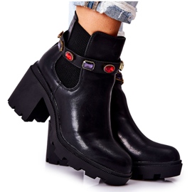 PS1 Botas De Mujer De Cuero En Un Tacón Con Cristales Negro Macbeth