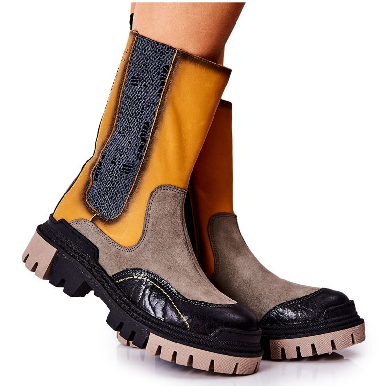 Botas Altas Piel Maciejka Amarillo-Gris 05141-07 beige negro dorado
