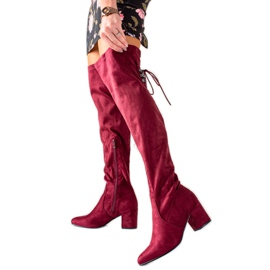 Laura Mode Botas de tacón alto hasta el muslo rojo
