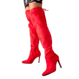 Small Swan Botas de ante con tacón alto rojo