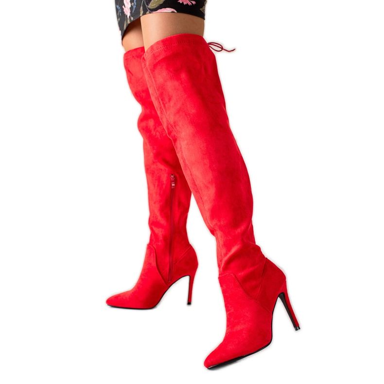 Small Swan Botas de ante con tacón alto rojo Small Swan Botas de ante con tacón alto rojo