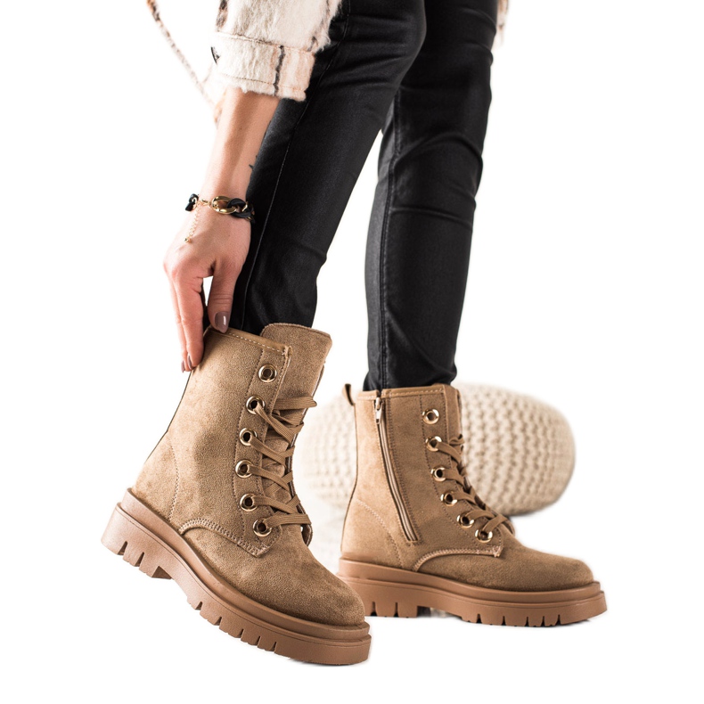 TRENDI Trappers de ante marrón beige
