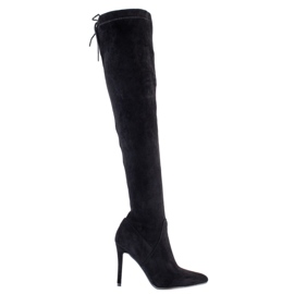 PA1 Botas de ante con tacón alto negro PA1 Botas de ante con tacón alto negro