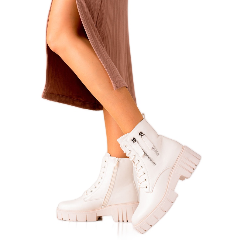 Goodin Tramperos de moda con cremalleras decorativas beige