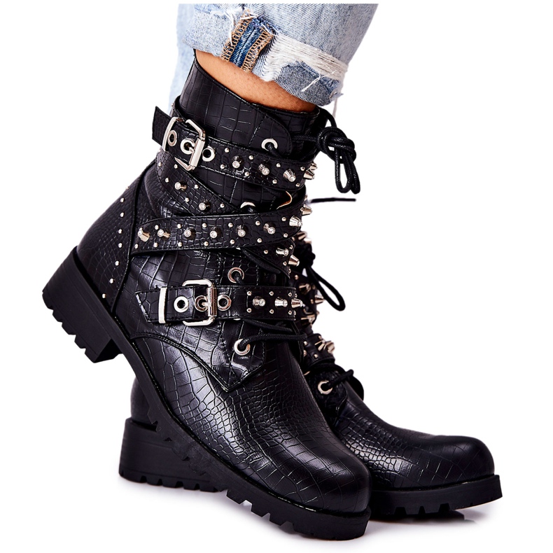 Botines de Piel con Rayas Patrón Animal Black Kepherine negro