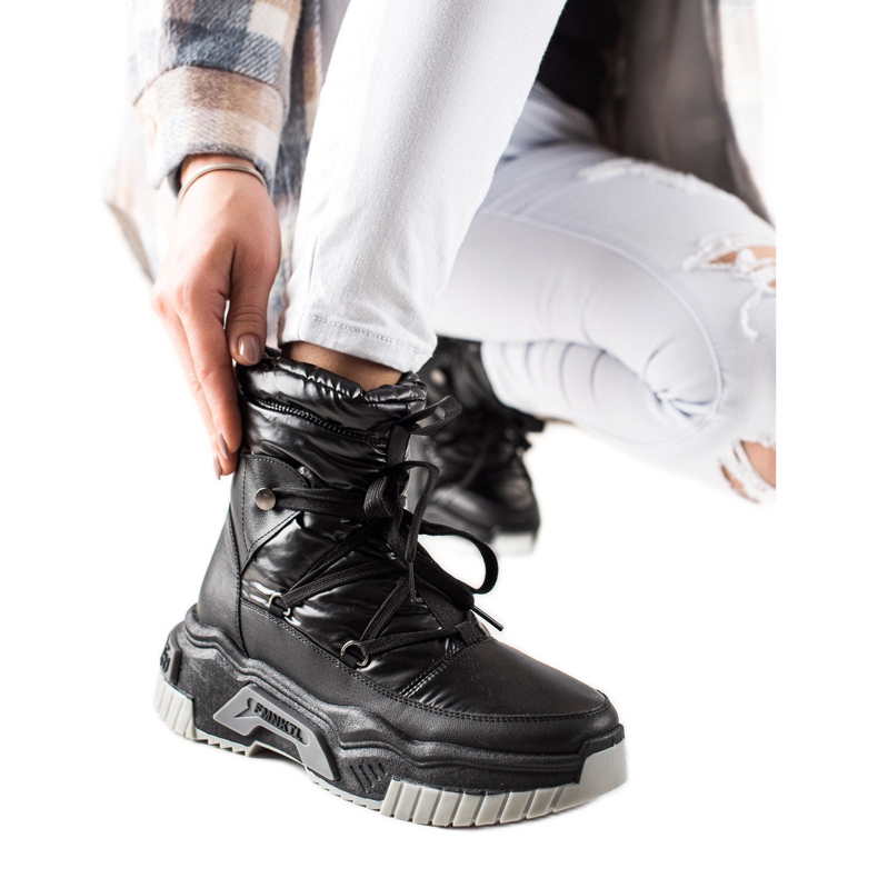 TRENDI Botas de nieve negras con cordones negro