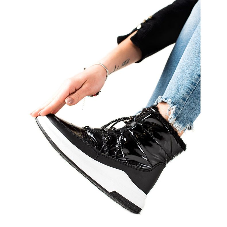 TRENDI Botas de nieve brillantes de moda negro TRENDI Botas de nieve brillantes de moda negro