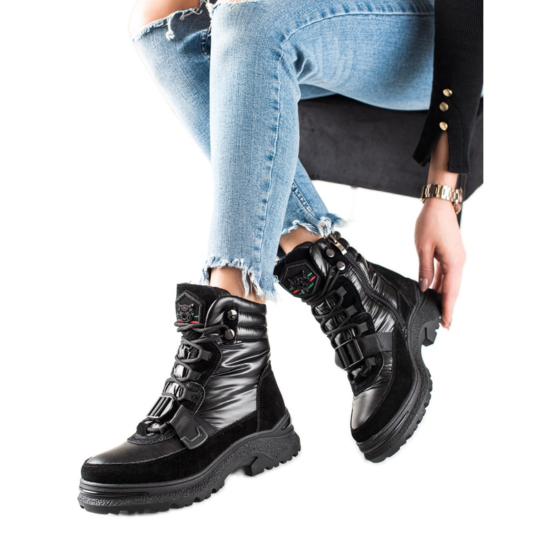 Seastar Botas de nieve de cuero negras negro
