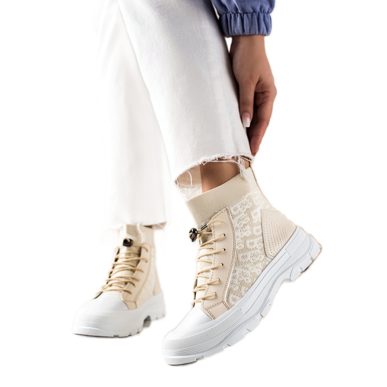 Goodin Zapatillas altas de moda beige blanco