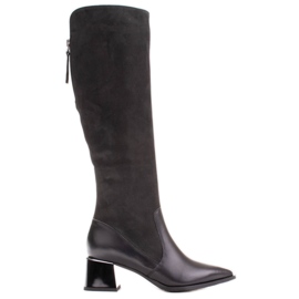 Marco Shoes Botas clásicas en combinación de piel y nubuck negro