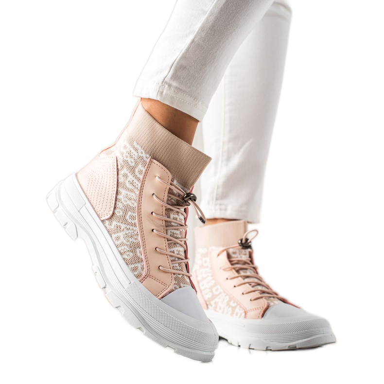 Goodin Zapatillas altas de moda blanco rosado