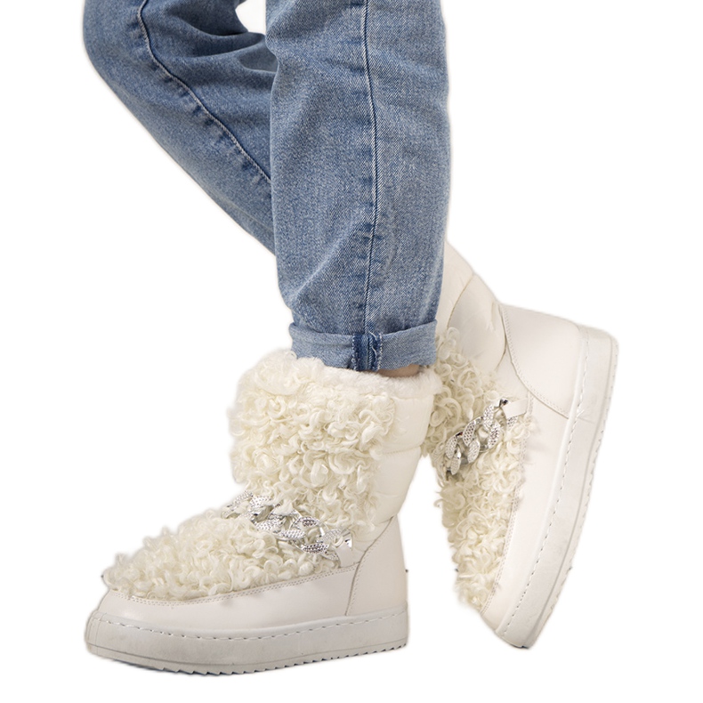 Botas de nieve blancas con pelo de Montmina blanco